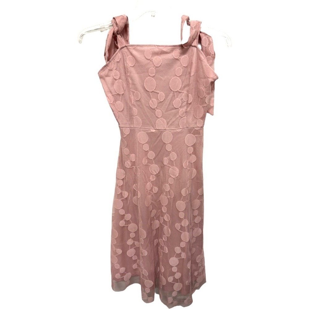 Whimsical Fairy Tie Strap Polka Dot Lace Lined Sleeveless Dress Pink Size Large